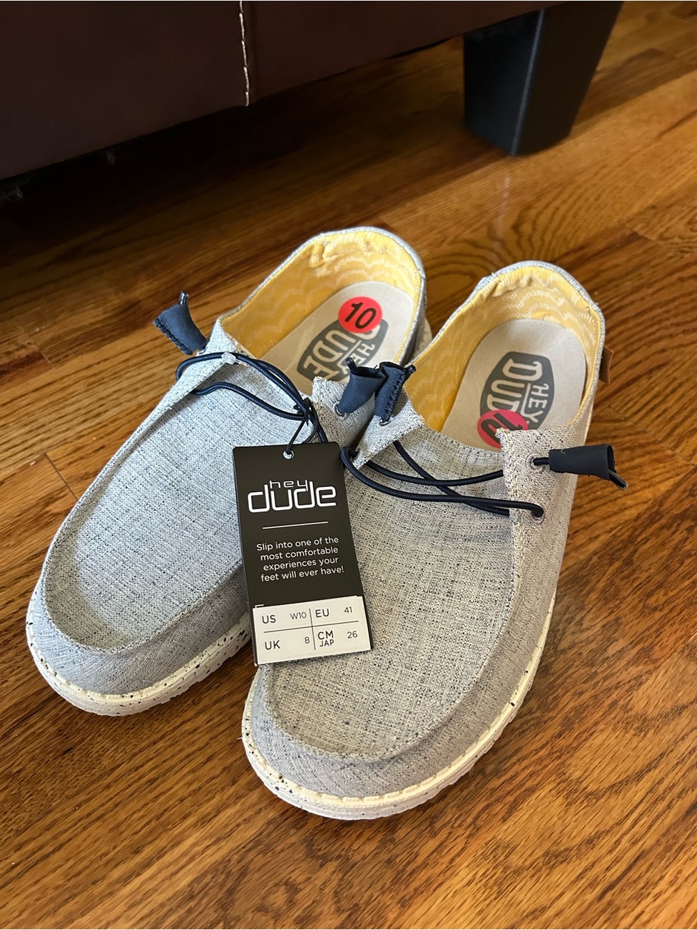 Hey Dude Wally Slip-Ons in Light Gray with Yellow Lining